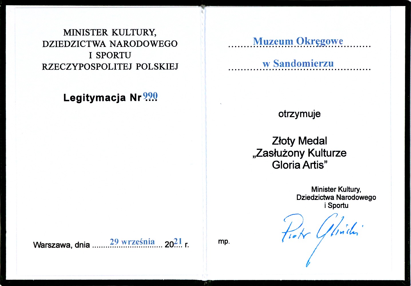 Złoty Medal „Zasłużony Kulturze Gloria Artis” dla Muzeum Okręgowego w Sandomierzu
